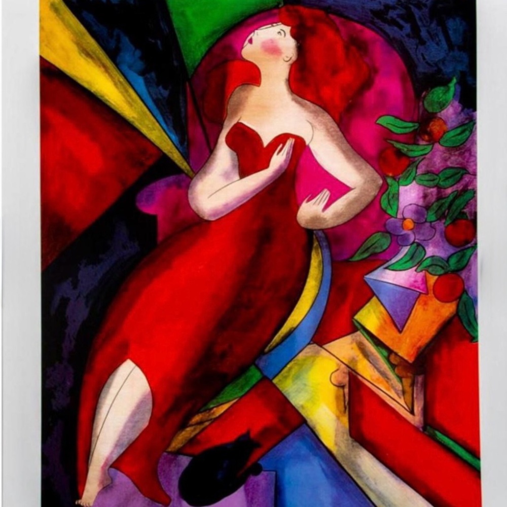 Dynamic Red Abstract Painting with Bold Strokes